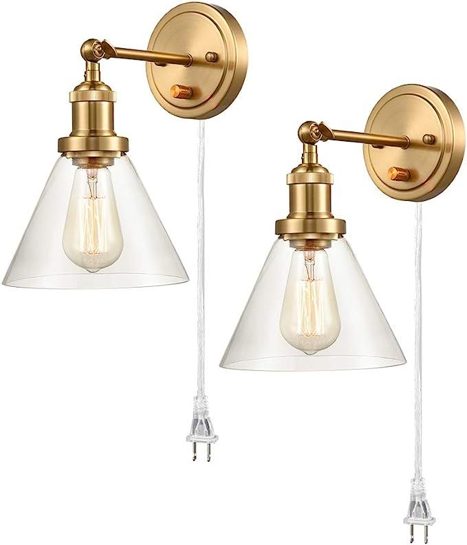 CALXY Industrial Wall Sconces 2 Pack Brass Swing Arm Hardwired or Plug-in Headboard Bathroom Bedr... | Amazon (US)