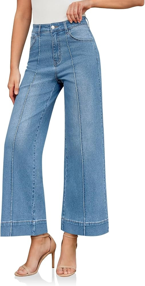 Cicy Bell Baggy Wide Leg Jeans for Women High Waisted Cropped Trendy Jeans Stretchy Front Seam De... | Amazon (US)