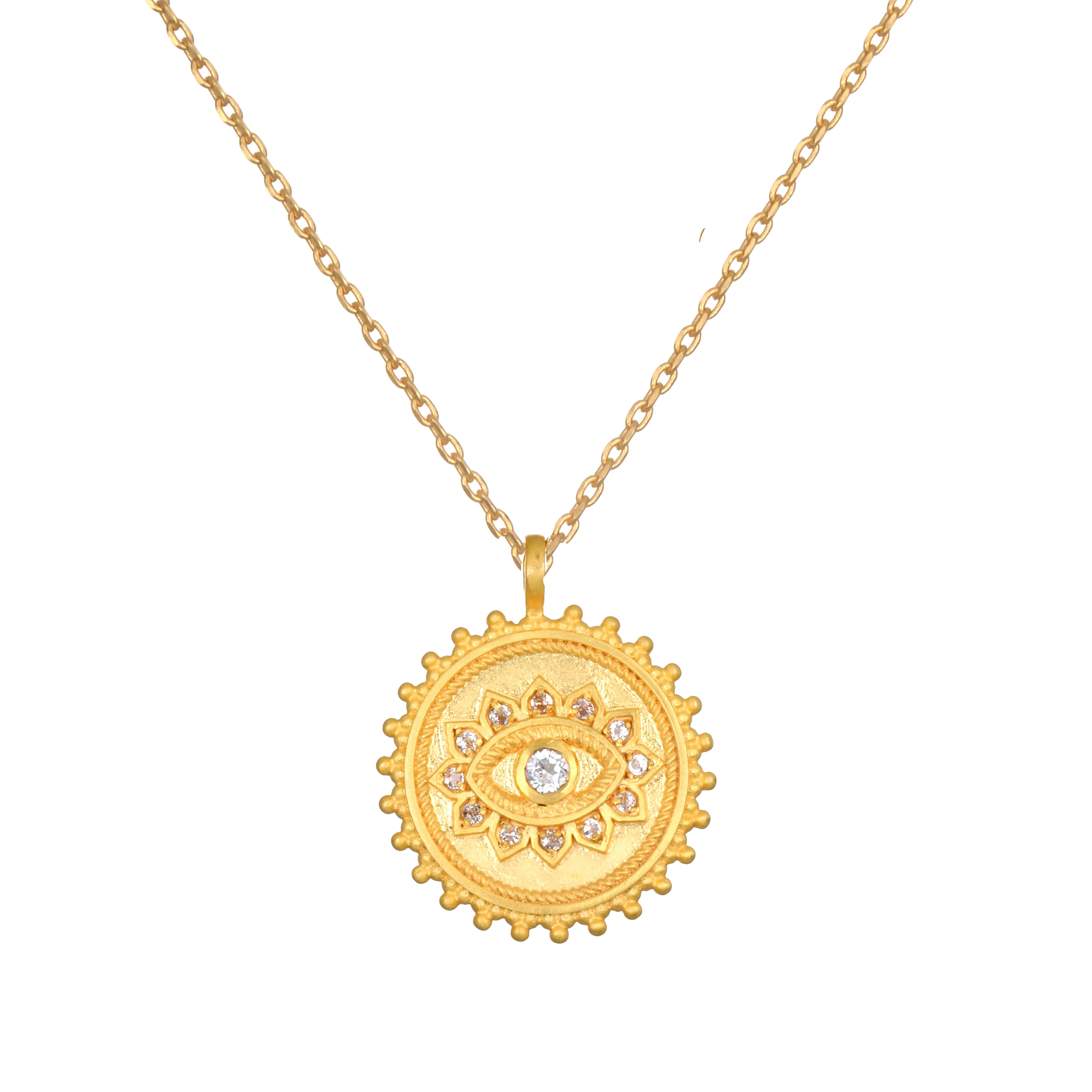 True Visionary White Topaz Evil Eye Coin Necklace | Satya Jewelry