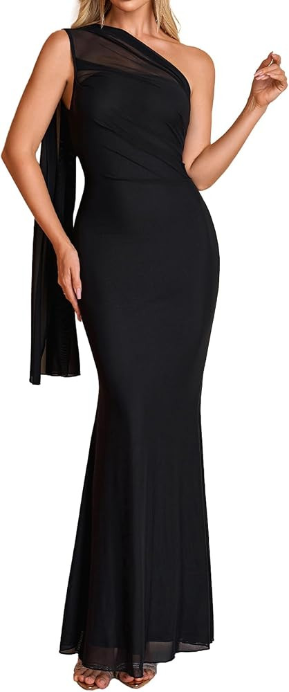 HTZMO One Shoulder Formal Wedding Guest Fall Long Dresses for Women | Amazon (US)