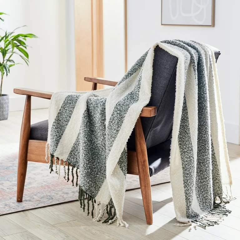 Better Homes & Gardens Striped Boucle Throw, Green Stripe, 50" x 72" | Walmart (US)