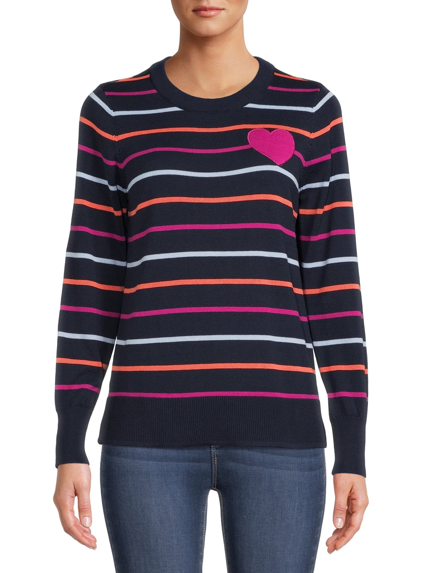 Time and Tru Women's Navy Stripe Sweater - Walmart.com | Walmart (US)