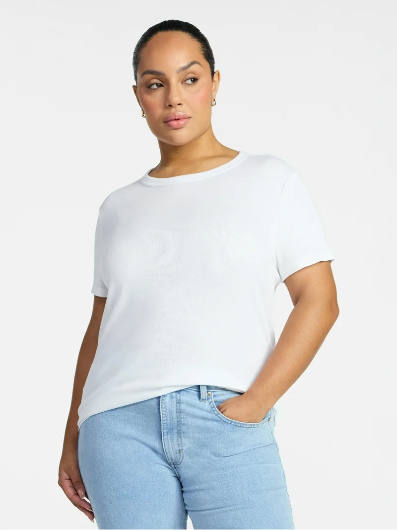 Time and Tru Women's Ribbed Tee with Short Sleeves, Sizes XS-XXXL | Walmart (US)