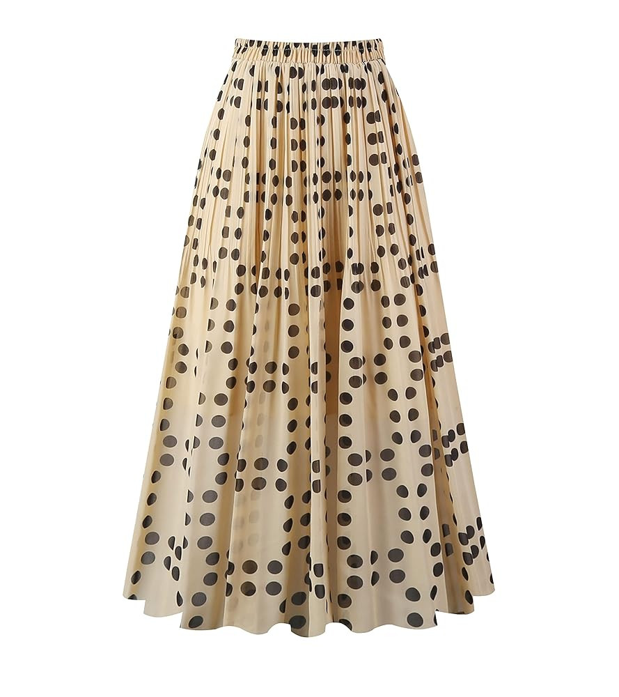 Kingfancy Women's Pleated Skirt Chiffon Elastic Waist A-Line Midi Length Skirt | Amazon (US)