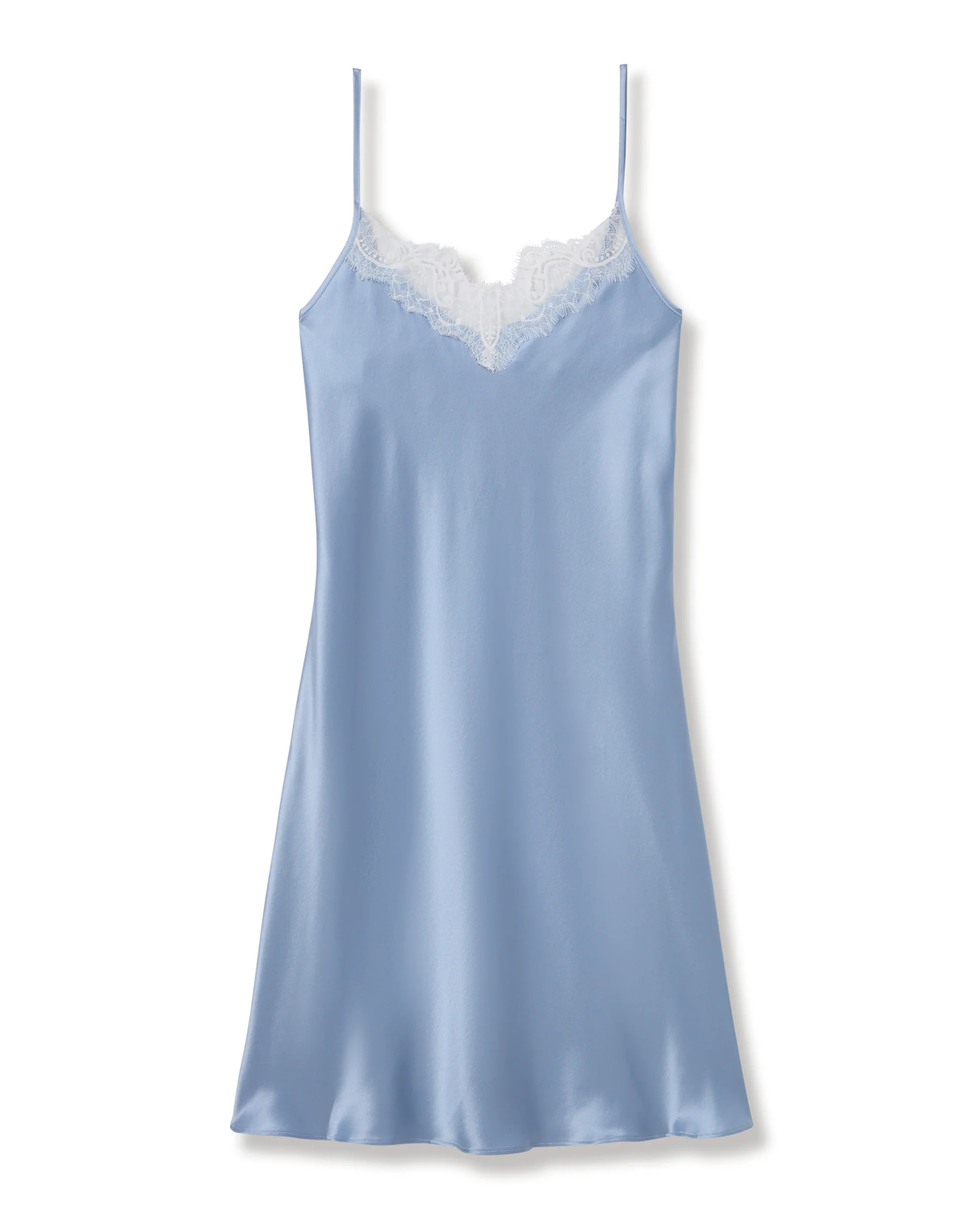 Women's Silk Lace Slip Dress in Periwinkle | Petite Plume