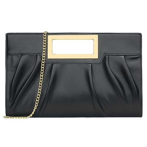 KKXIU Women Clutch Purse Elegant Pleated Evening Bag for Wedding Prom Bridal with Chain Strap (Black) | Amazon (US)