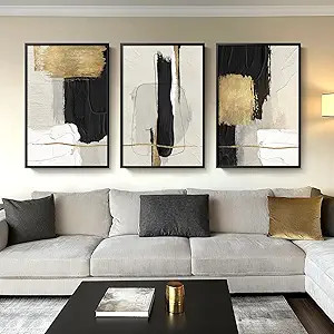 Large Framed Black and White Abstract Wall Art for Living Room, 3 Piece Big Canvas Prints Paintin... | Amazon (US)