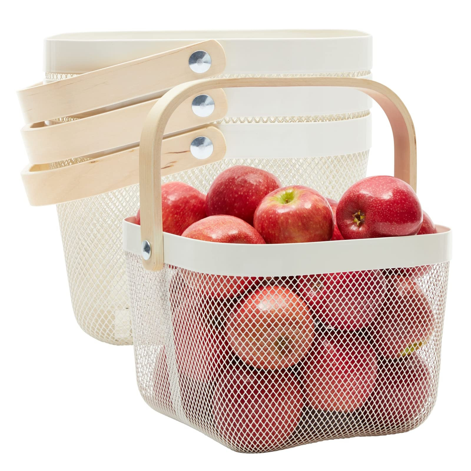Juvale Square Metal Mesh Fruit Basket with Wooden Handle for Kitchen, Pantry Storage & Organizati... | Amazon (US)