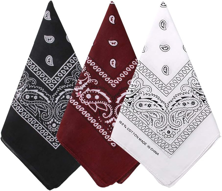 3 Pack 100% Cotton Paisley Pattern Bandanas Face Mask Square Scarf Headwear | Amazon (US)