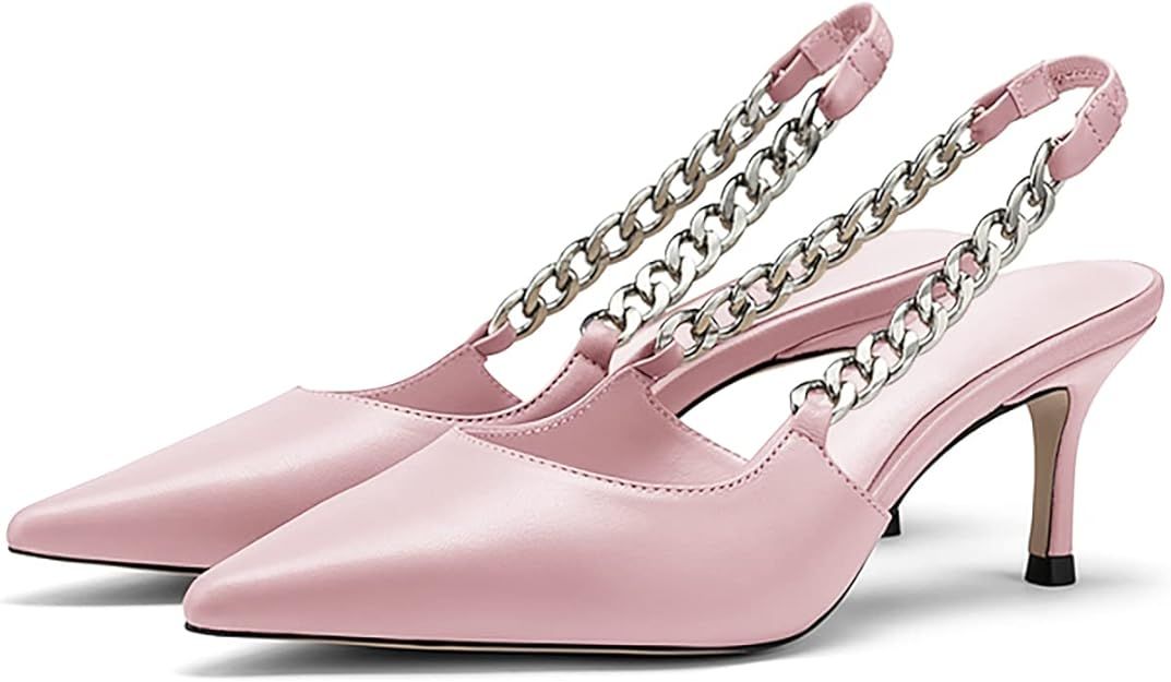 TODAYRICH Womens Chains Slingback Heels Sandals Pointed Toe Slip on Stilettos Wedding Dress Pumps... | Amazon (US)