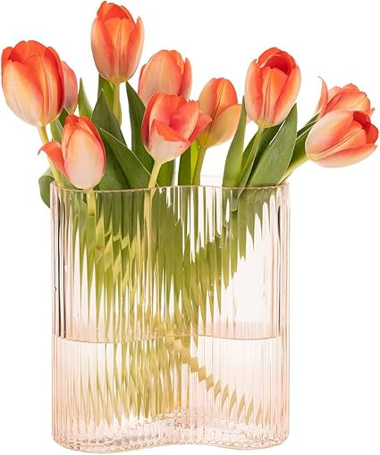 MOLIMAO Glass Vase for Centerpieces,Modern Large Vase for Flowers,Footprint Shape Striped Bottle ... | Amazon (US)