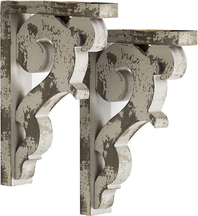 American Art Décor Wooden Corbels Shelf Brackets Vintage Farmhouse Decor (Set of 2 - Gray) | Amazon (US)