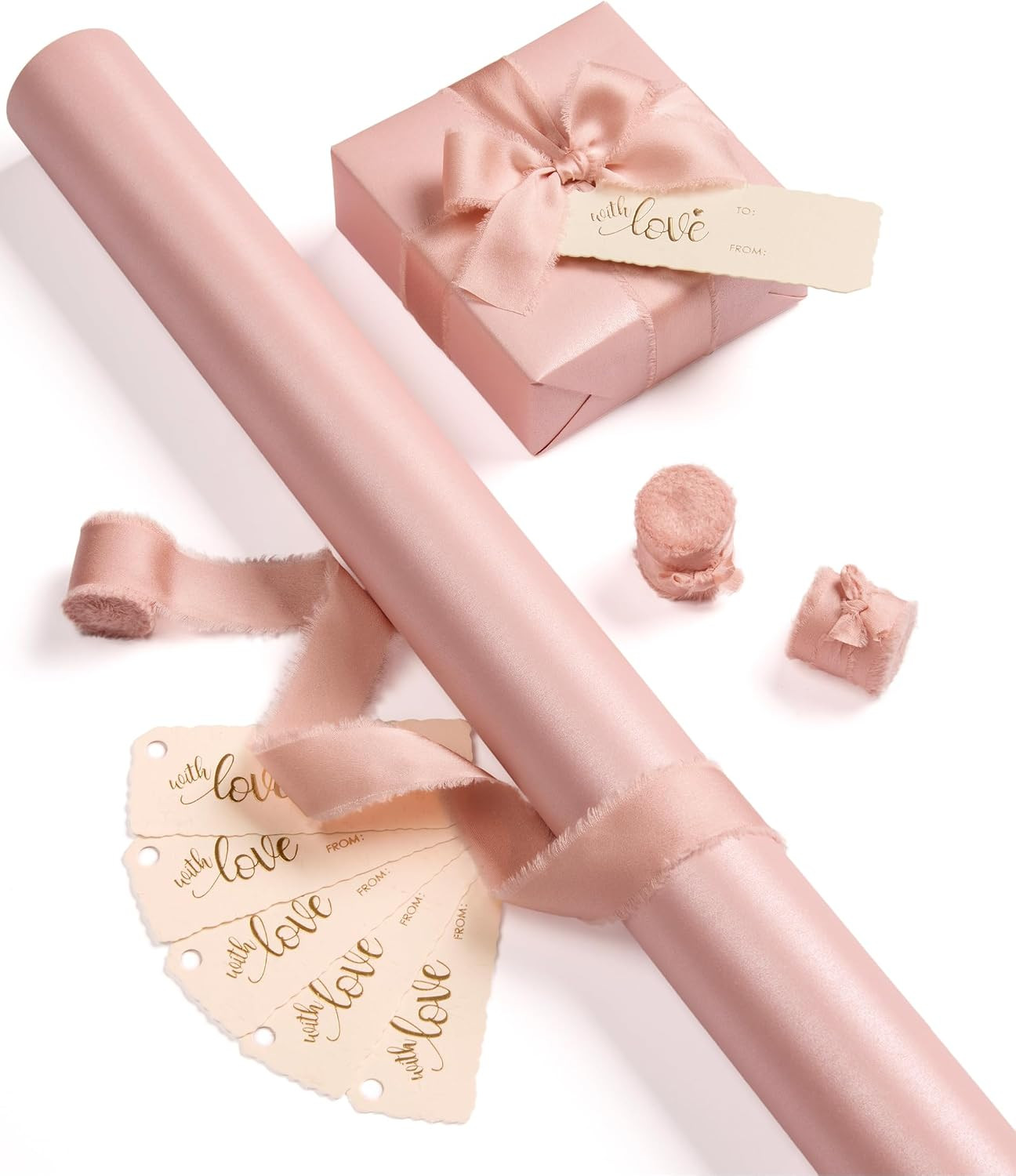 Vitalizart Pink Wrapping Paper Set 30" Pearly-Lustre Ribbons & Gift Tags | Amazon (US)