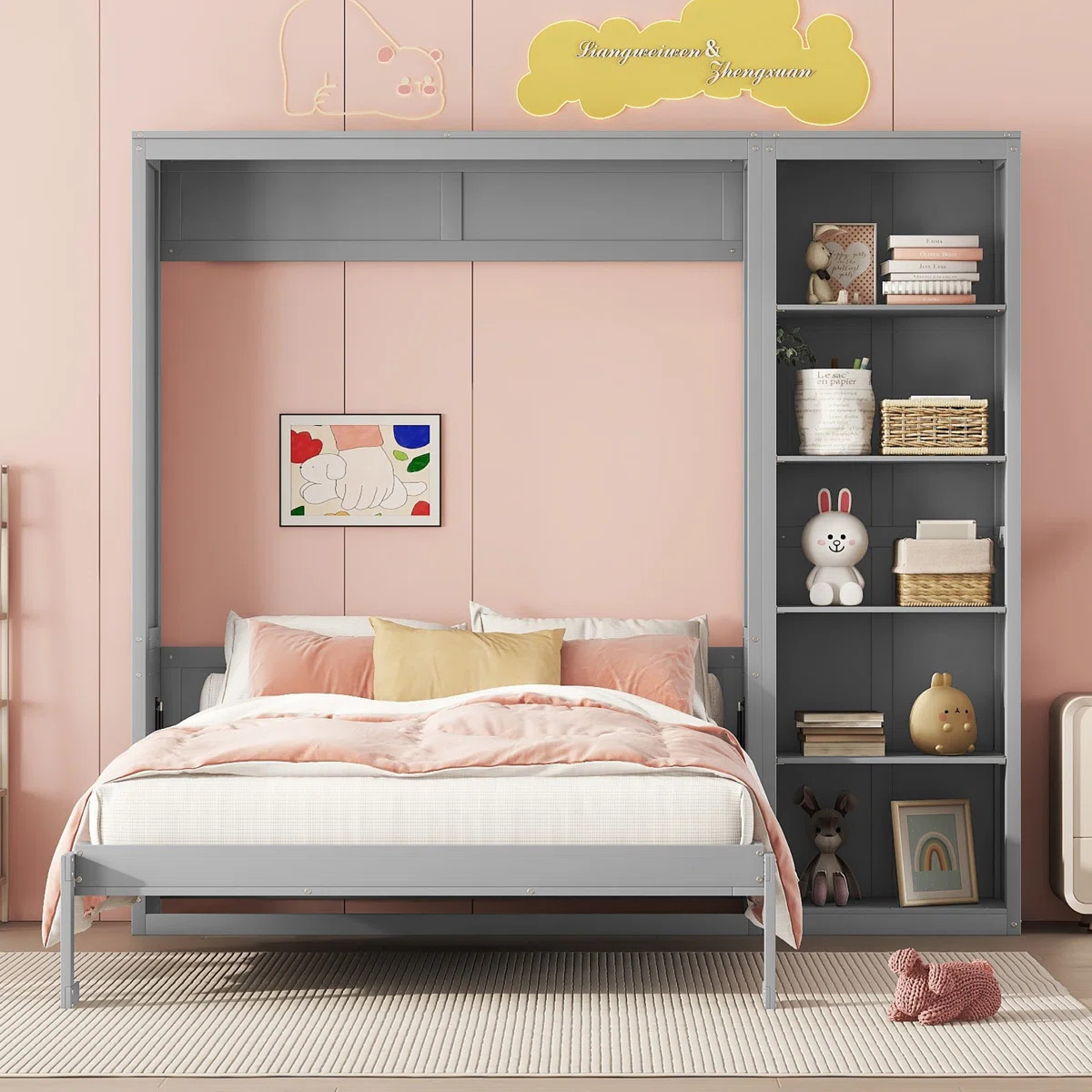 Rust Murphy Bed with Shelves & Wooden Frame | Wayfair North America