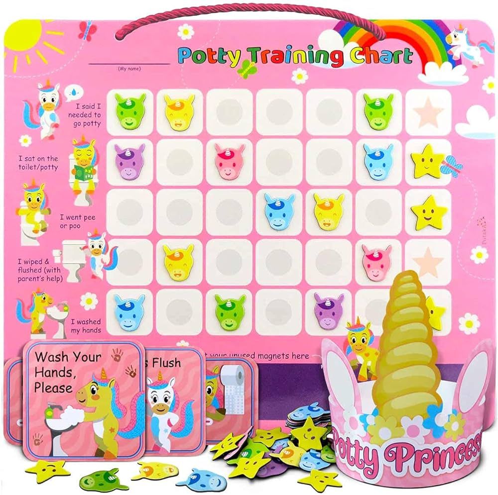 PutskA Potty-Training-Magnetic-Reward-Chart for Toddlers - Potty Chart with Multicolored Unicorn ... | Amazon (US)