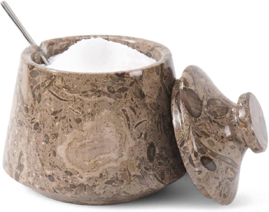 Marble Salt Cellar With Lid & Spoon Oceanic 4" Seasoning & Spice Jar Salt Container - Coffee Cand... | Amazon (US)