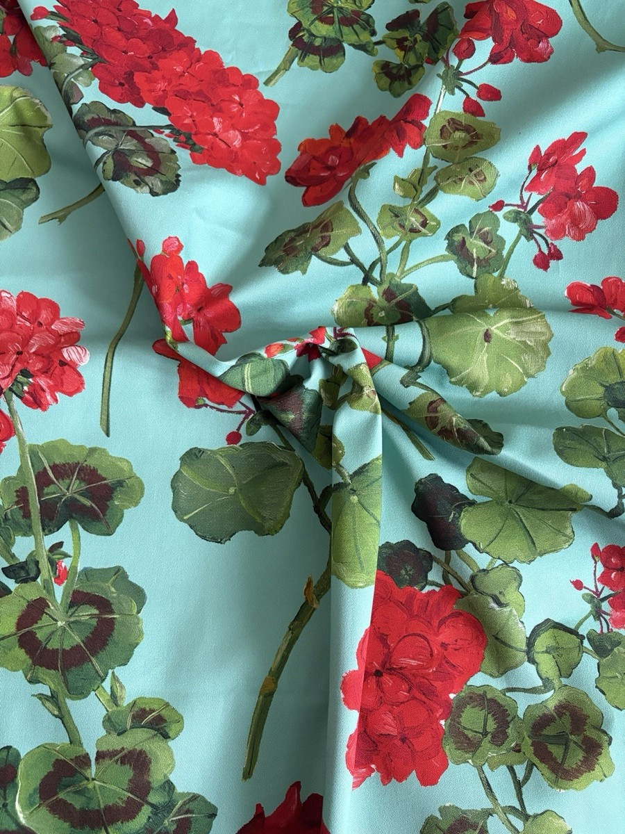 Oscar de La Renta Dress Deadstock Fabric Floral Cotton Twill Geranium | eBay US