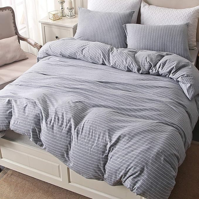 PURE ERA Bedding Duvet Cover Set 3 Piece Cotton Jersey Knit Soft Comfy Luxury Comforter Cover wit... | Amazon (US)