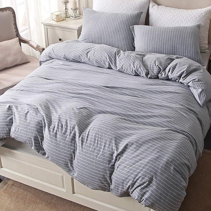 PURE ERA Bedding Duvet Cover Set 3 Piece Cotton Jersey Knit Soft Comfy Luxury Comforter Cover wit... | Amazon (US)
