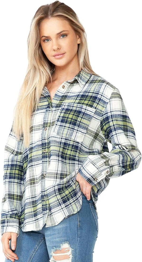Love Tree Womens Spliced Plaid Button Down Flannel | Amazon (US)