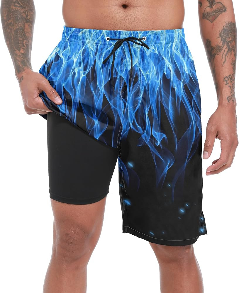 FT FENTENG Mens Swim Trunks with Compression Liner 9" Big and Tall Board Shorts 2 in 1 Quick Dry ... | Amazon (US)