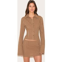 Brown Pinstripe Fitted Shirt, Brown | PrettyLittleThing UK