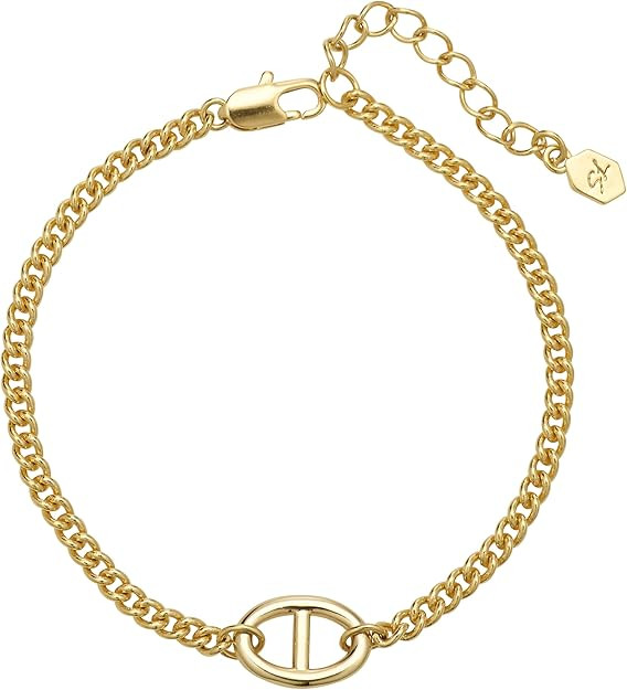 14K Gold Plated Dainty Anchor Chain Link Pendant Bracelets Adjustable Bracelets for Women (Clanko... | Amazon (US)