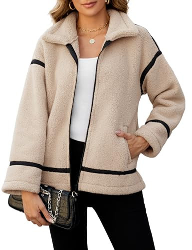 Daacee Women’s Fuzzy Fleece Jacket Warm Casual Faux Fur Zipper Coat Trendy Winter Fluffy Jackets Outerwear (0758-Camel-L) | Amazon (US)