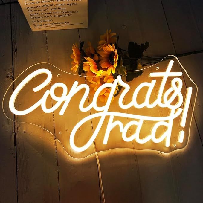 Congrats Grad Neon Sign for Backdrop Led Congrats Neon Sign Graduation Decor Grad Light Up Sign f... | Amazon (US)