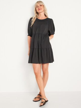 Puff-Sleeve Embroidered Smocked Mini Swing Dress for Women | Old Navy (US)