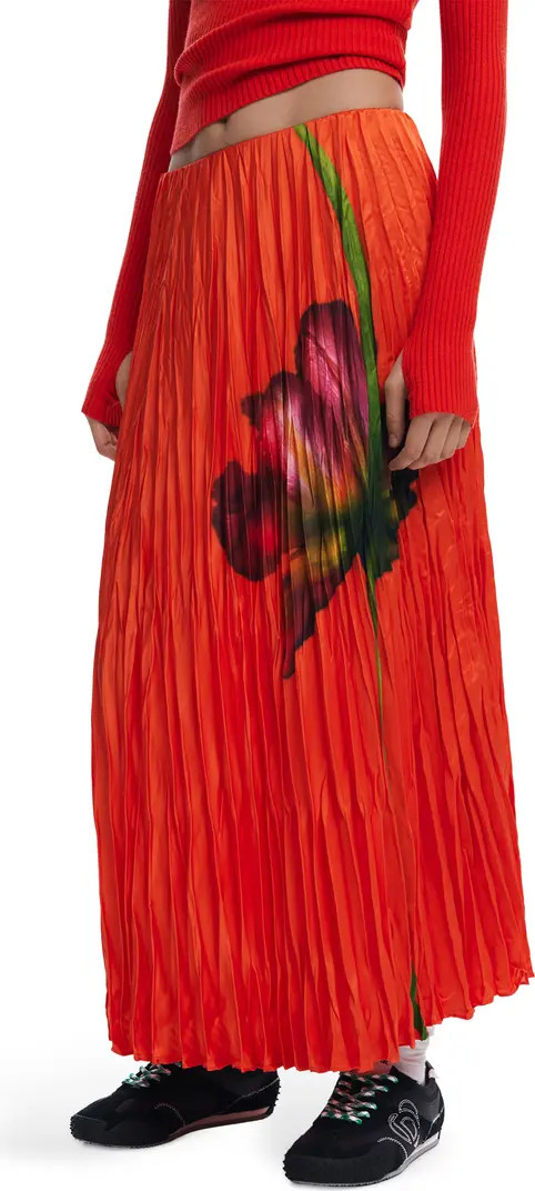 Floral Pleated Satin Maxi Skirt | Nordstrom