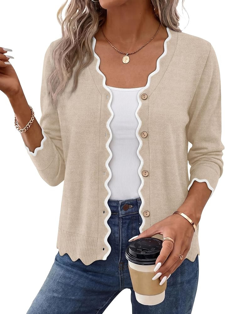 WIHOLL Cardigan Sweaters for Women Long Sleeve V Neck Knit Cardigans Shrugs | Amazon (US)