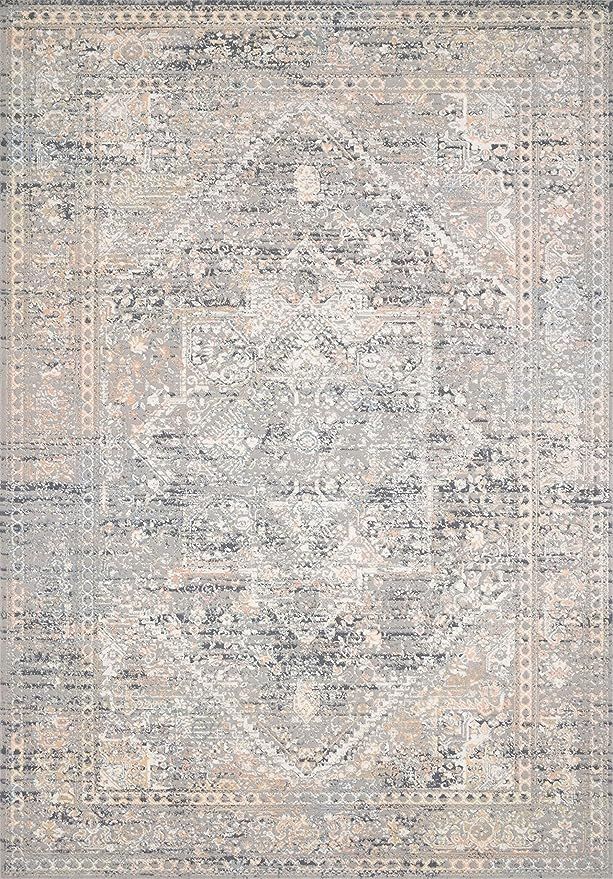 Loloi II Lucia Collection Distressed Persian Area Rug, 7'-9" x 10'-6", Grey/Sunset | Amazon (US)