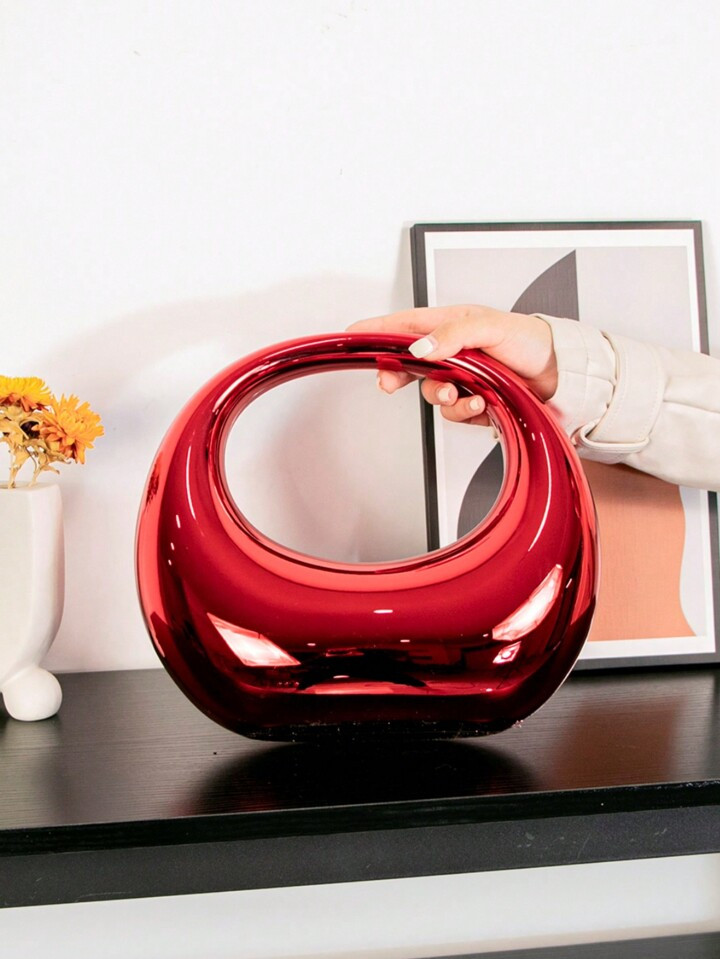 Fashion Metallic Color Unique Attributes Round Shape Evening Clutch Bag With Circle & Crescent De... | SHEIN