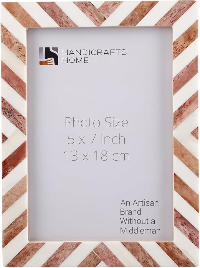 Handicrafts Home 5 by 7 Brown Vintage Picture Frame – Handmade chevron Bone Inlay Photo Frame f... | Amazon (US)