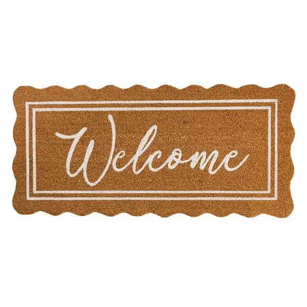 White & Natural Scalloped Welcome Coir Mat, 22X47, sold by At Home | At Home