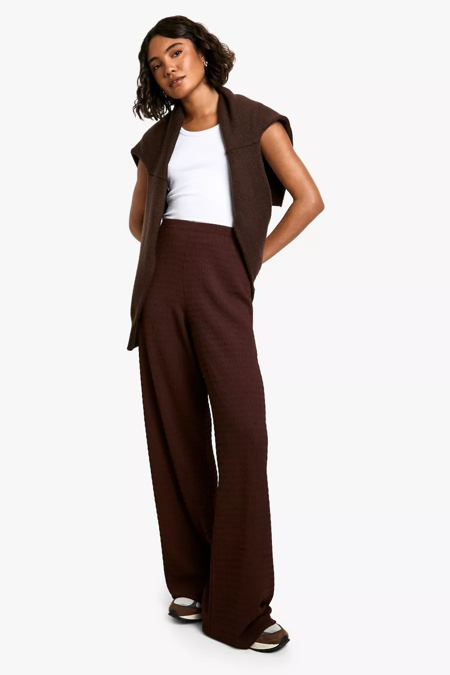 Tall Texture Crinkle Wide Leg Trouser | Boohoo.com (NL)
