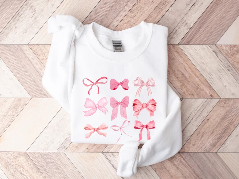 Pink Bow Sweatshirt, Valentines Gift, Trendy Ribbon Crewneck, Valentine's day sweatshirt, Cute Ri... | Etsy (US)