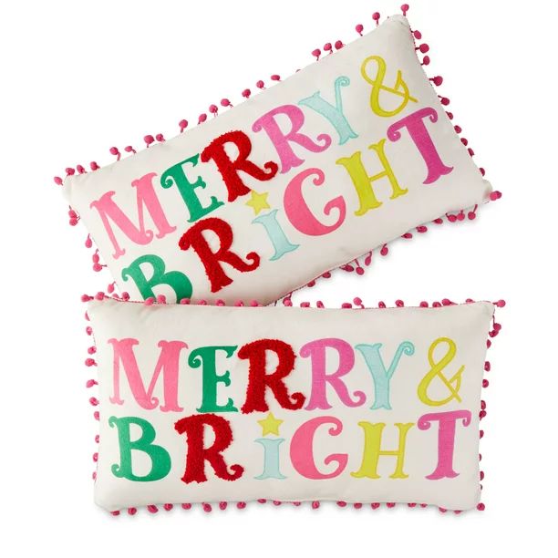 Holiday Time Christmas 8.5 inch Merry & Bright Decorative Pillows Plush, 2-pack - Walmart.com | Walmart (US)