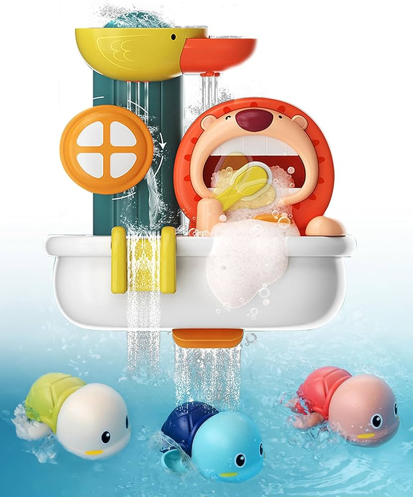 KidStation® - Baby Bath Toys for Toddlers 1-3, Kids 3-4 Years Old - Lion Bathtub Toys with Bubbl... | Amazon (US)
