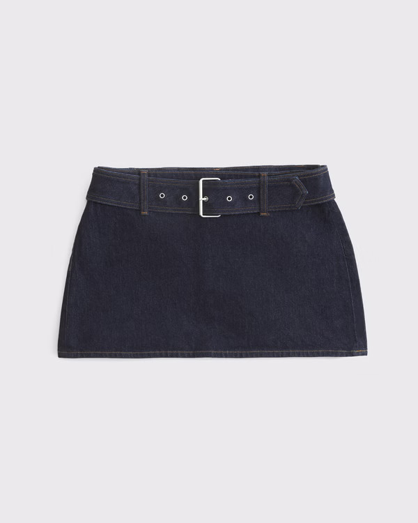 Curve Love Mid Rise Belted Denim Mini Skort | Abercrombie & Fitch (US)