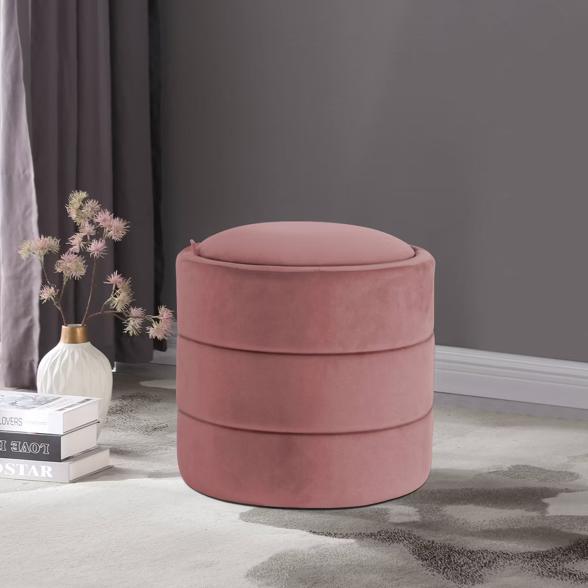 Storage Round Ottoman Blush Velvet - HomePop | Target