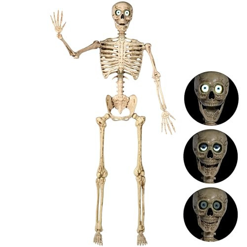 JOYIN 6.9 FT Halloween Posable Skeleton Life Size, Voice Sensing Blink Eyes Moving Jaw, Giant Skeletons Bones Full Body Movable Joints for Indoor Outdoor Halloween Party Decoration, Hounted House Prop | Amazon (US)