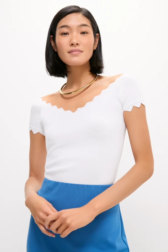 White Off-the-Shoulder Ric Rac Compression Elliston Shirt | Tuckernuck (US)
