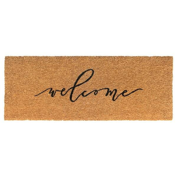RugSmith Black Machine Tufted Scripty Welcome Doormat, 18"x48" | Bed Bath & Beyond