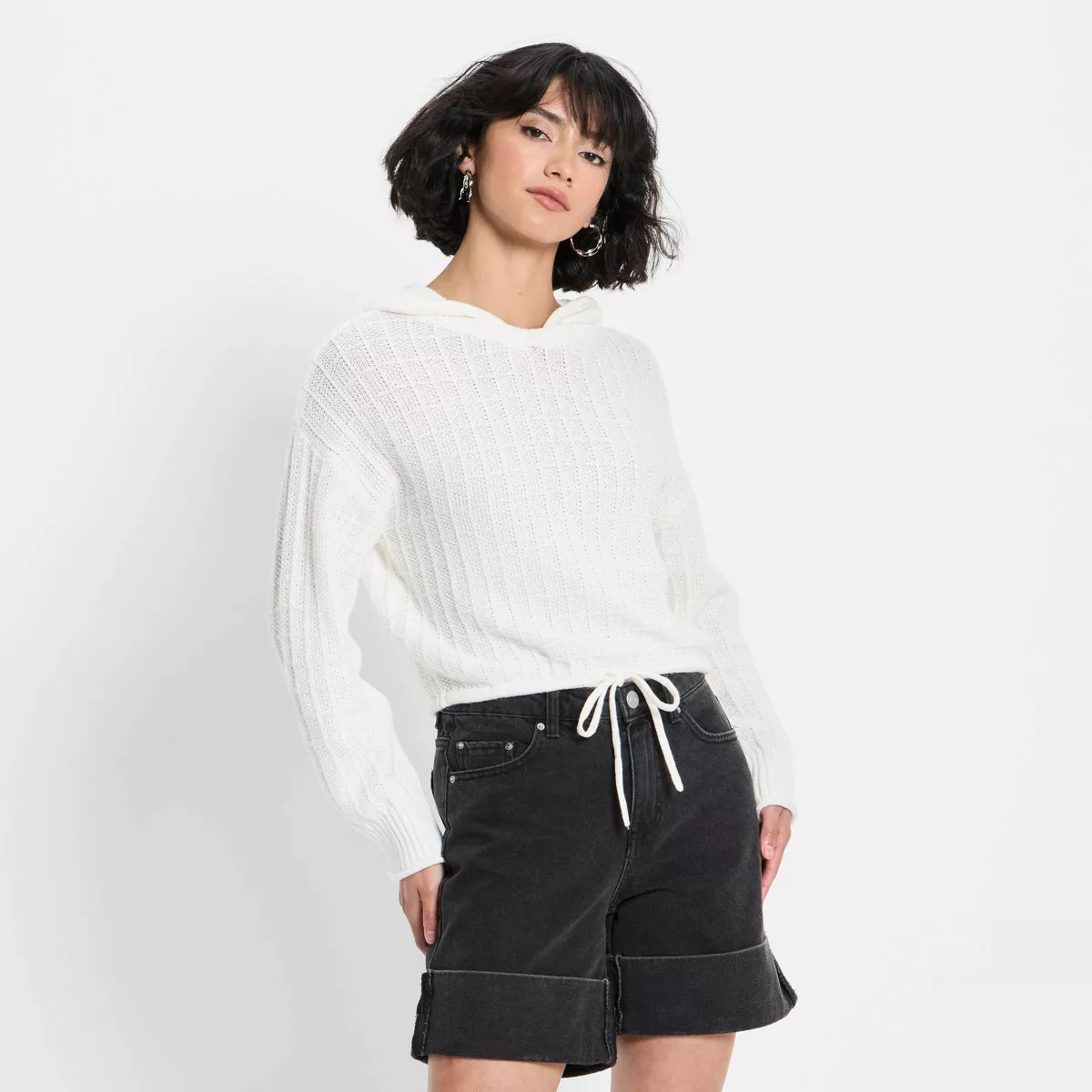 Women's Relaxed Textured Hooded Pullover Sweater - Future Collective Off-White | Target
