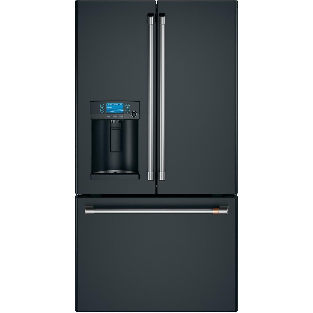 22.2 cu. ft. French Door Refrigerator with Hot Water Dispenser in Matte Black, Counter Depth and ... | The Home Depot