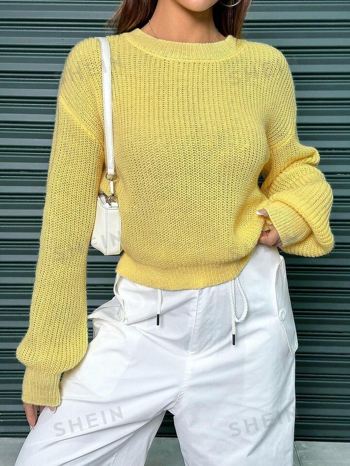 Women's Round Neck Dropped Shoulder Sleeve Sweater | SHEIN