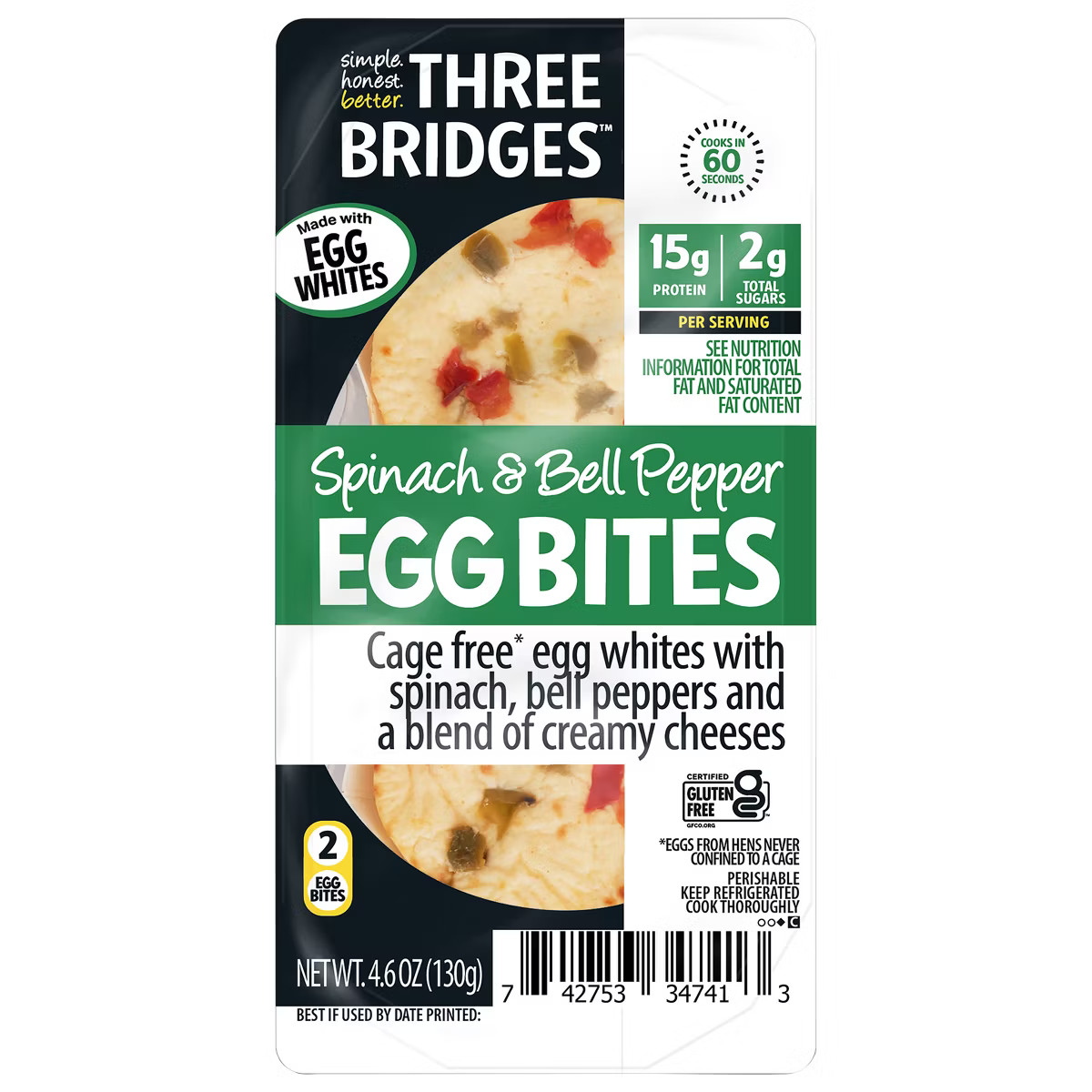 Three Bridges Gluten Free Spinach & Bell Pepper Egg White Bites - 4.6oz | Target