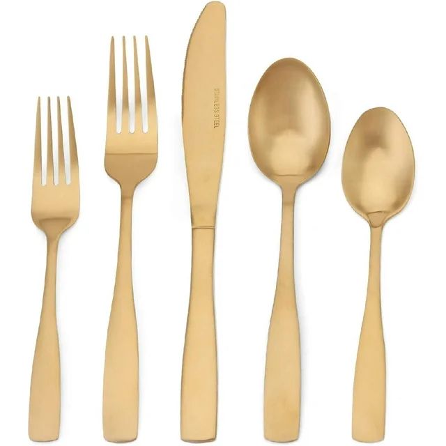 Matte Gold Silverware Set, 20-Piece Stainless Steel Flatware set, Tableware Cutlery Set Service f... | Walmart (US)